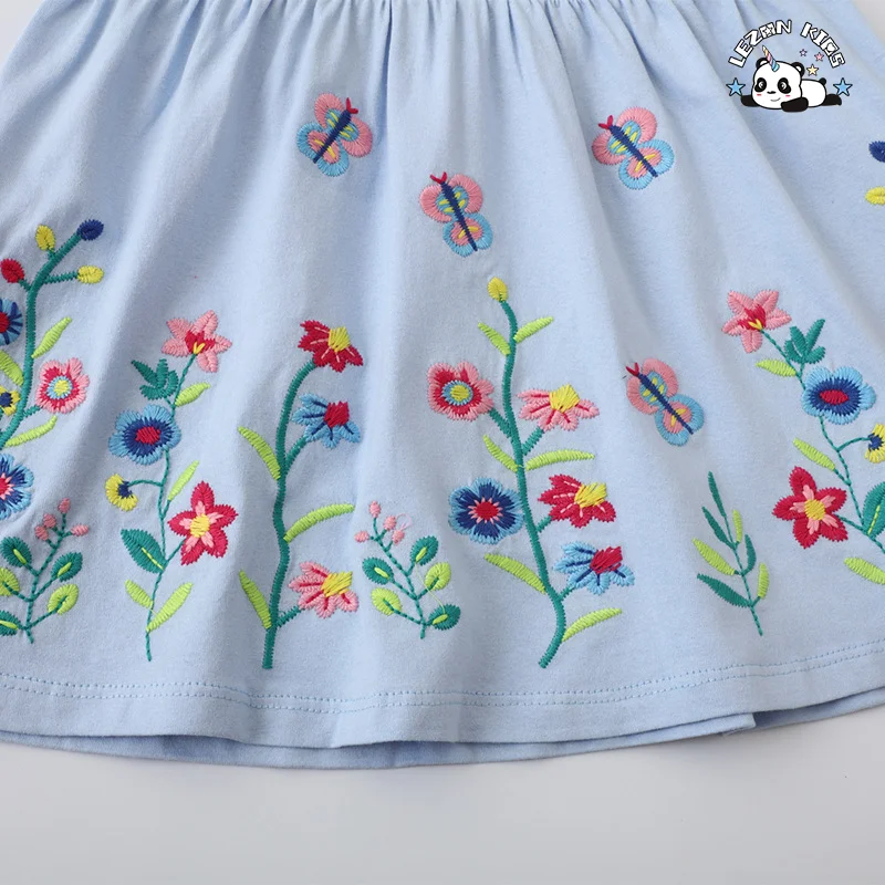 LEZONKIDS - Customizable Summer Short Sleeve Kids Cotton Flower Embroidery Craft Polo Casual Dress